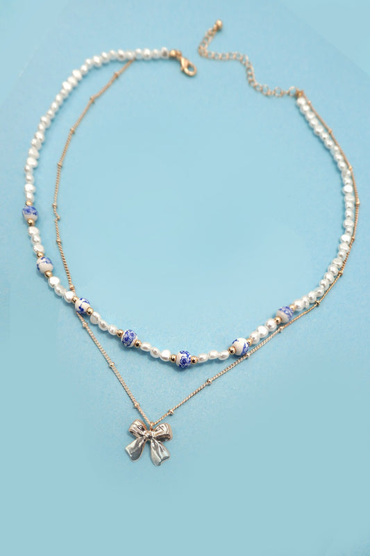 Pearl Bow Layer Necklace