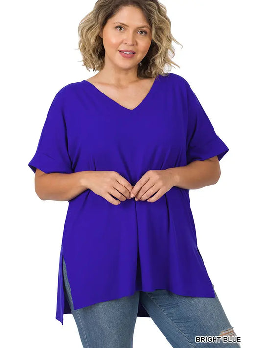 Curvy Hi-Low Bleed Blue Top