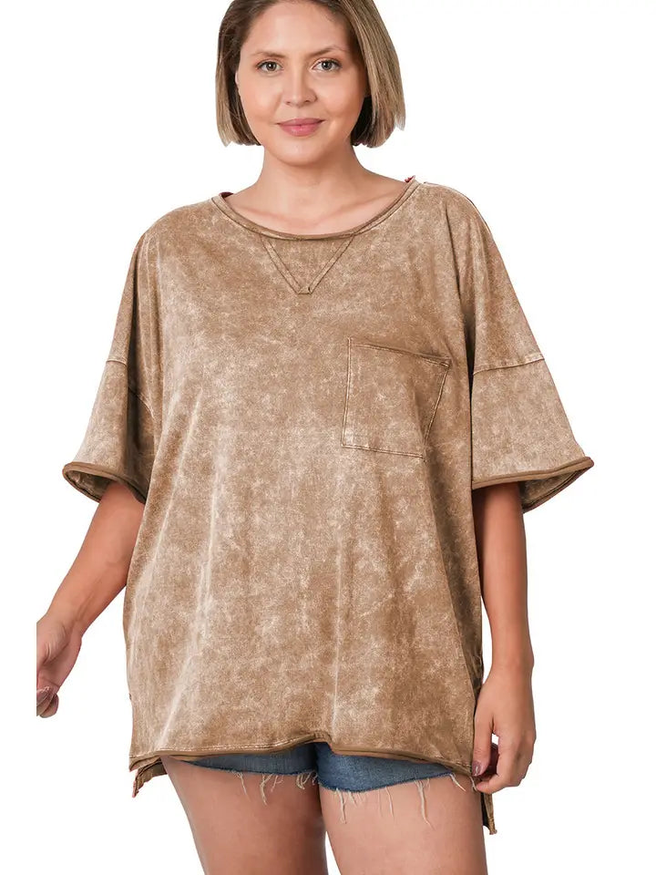 Curvy Mineral Wash Mocha Top