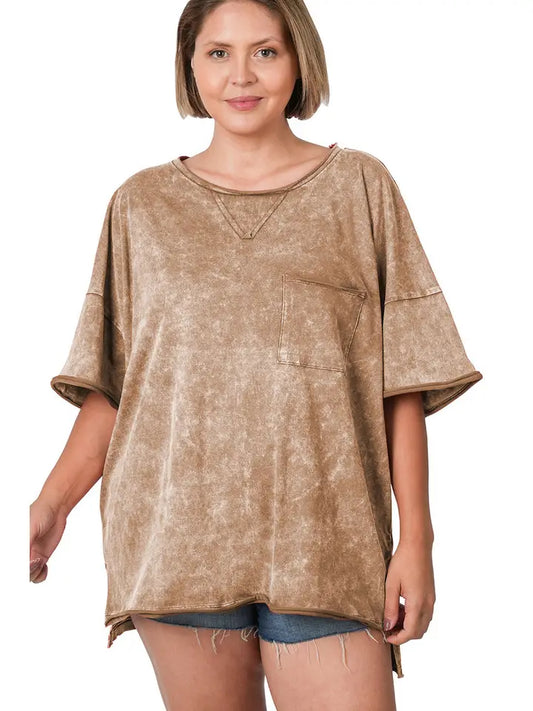 Curvy Mineral Wash Mocha Top