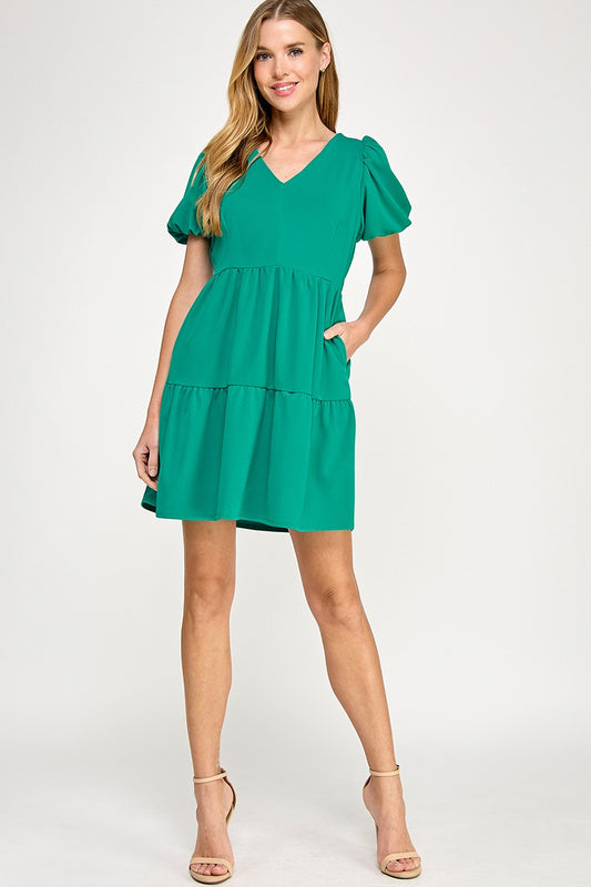 Green V Neck Dress