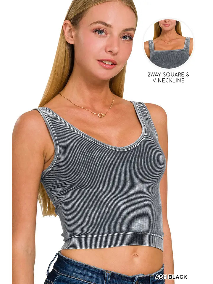 2 Way Washed Rib Seamless Crop Tank