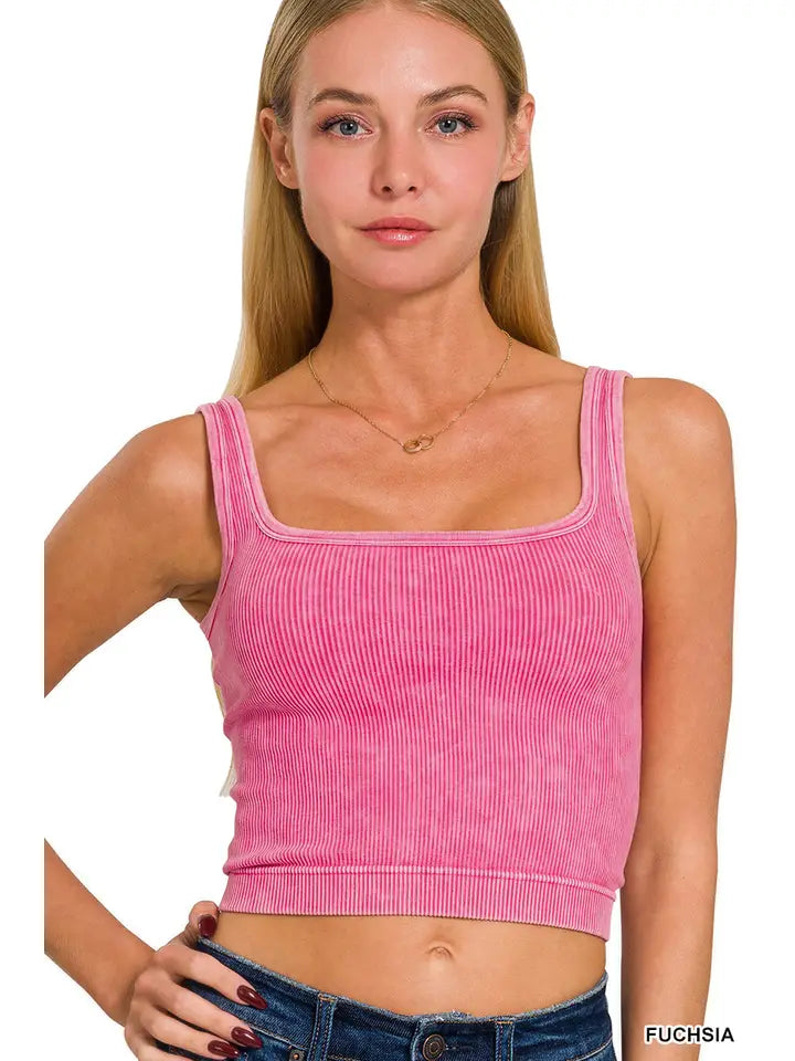 2 Way Washed Rib Seamless Crop Tank