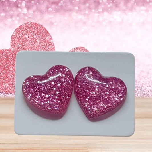 Pink Glitter Heart Earrings