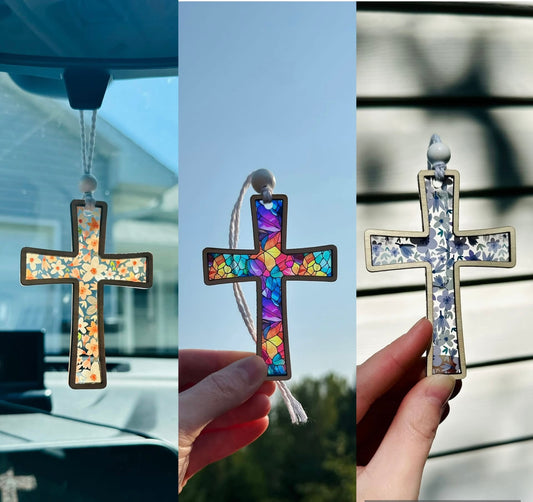 Stained Glass Cross Car Hanger