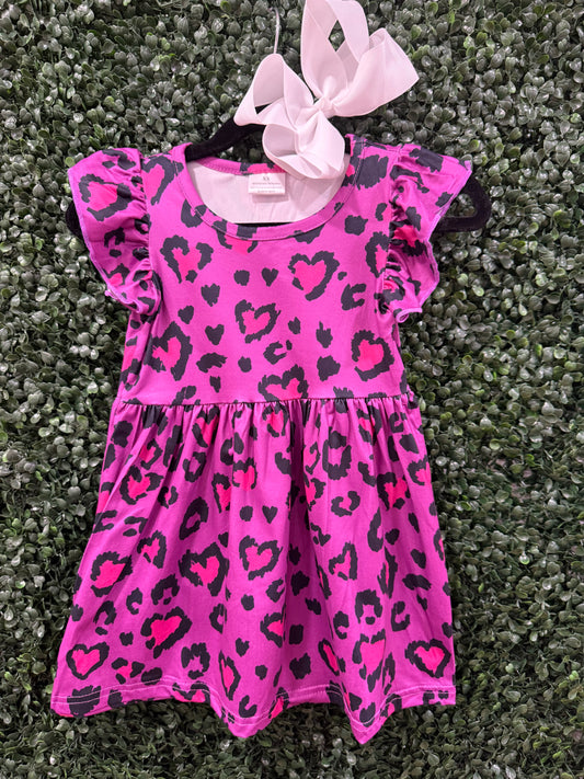 Girls Purple Cheeta Print Dress