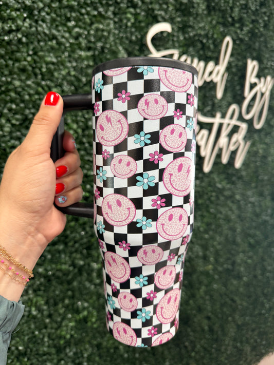 Checkered Smileys 40 oz Tumbler