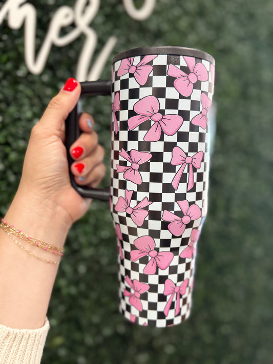 Pink Checkered Bows 40 oz Tumbler