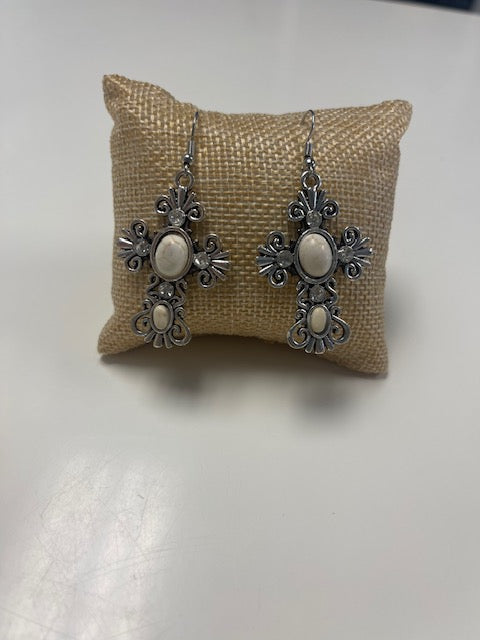 Silver Western Cross Earrings