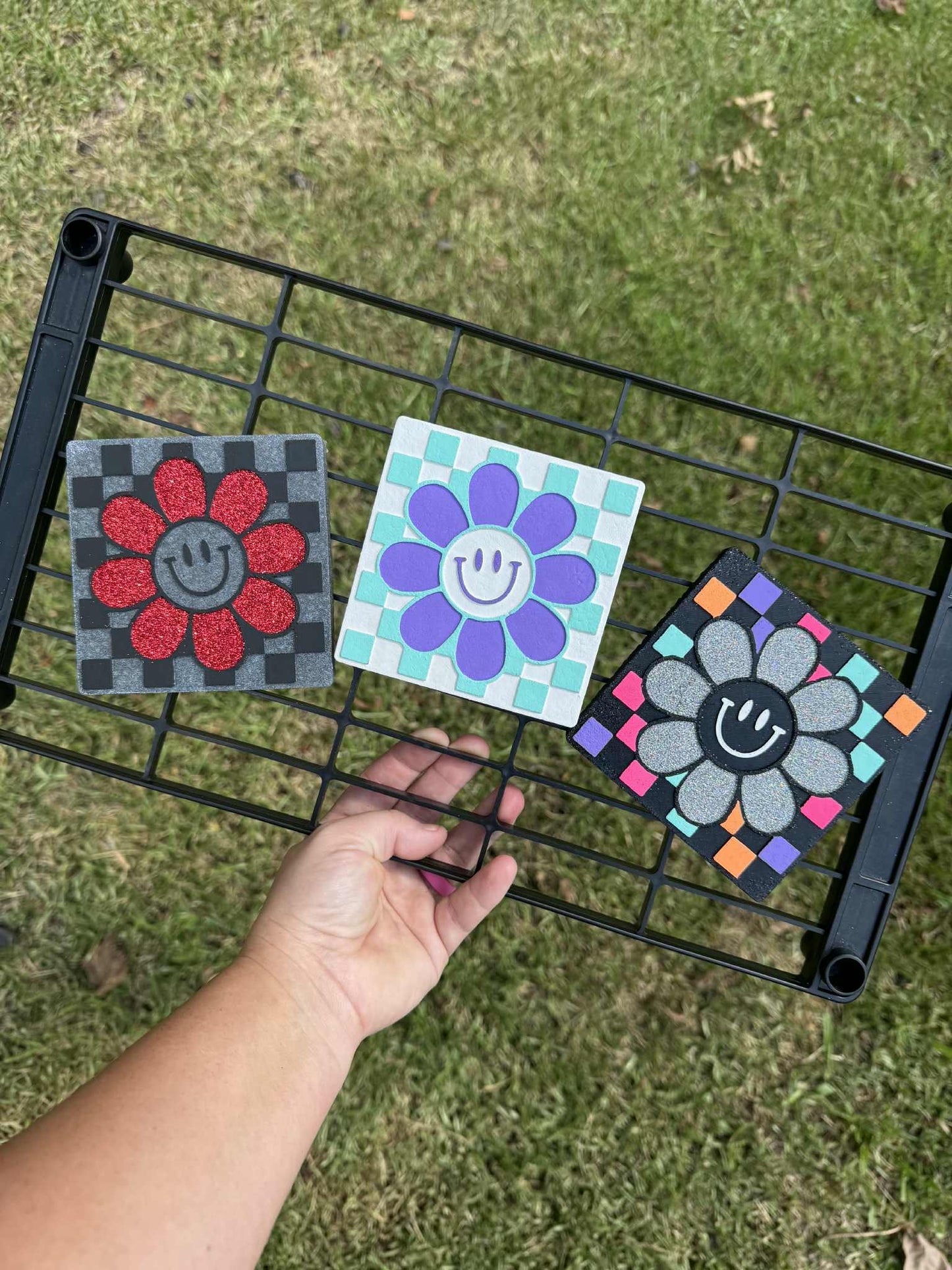 Checkered Flower Square Car Freshie