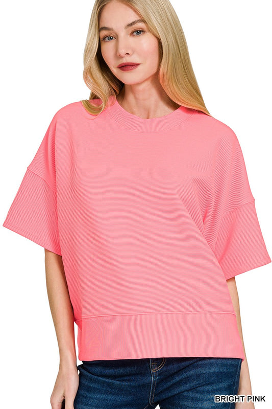 Ribbed Round Neck Waist Banded Tee Shirt