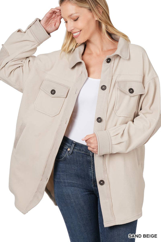 Cream Oversized Fleece Shacket