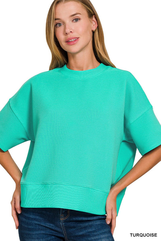 Ribbed Round Neck Waist Banded Tee Shirt