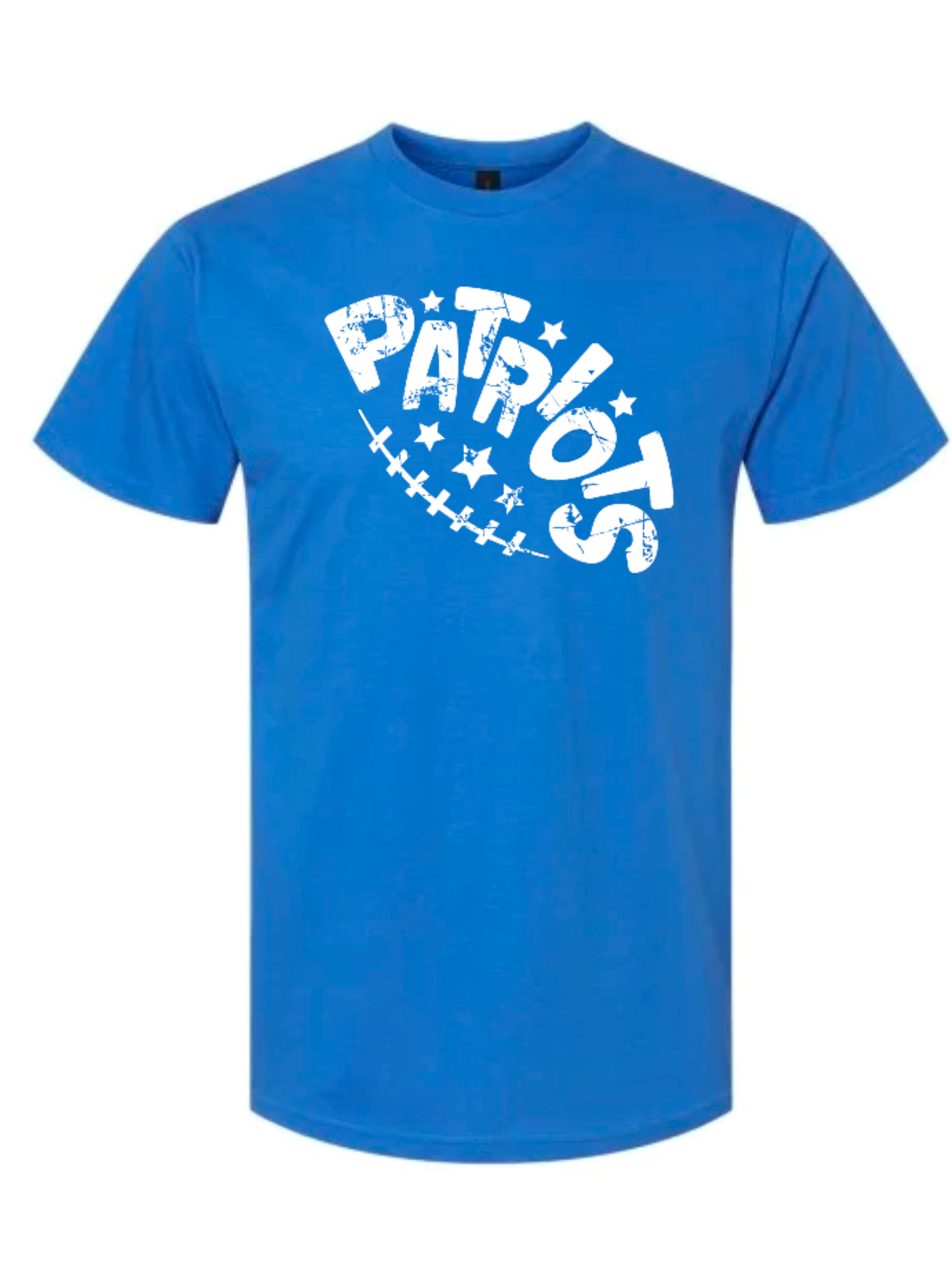 White Patriots Football on Blue Tee